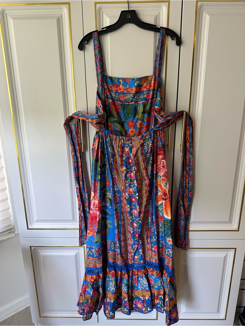 FARM Rio Blue Floral Maxi Dress with Orange and Pink Accents - Picture 7 of 10